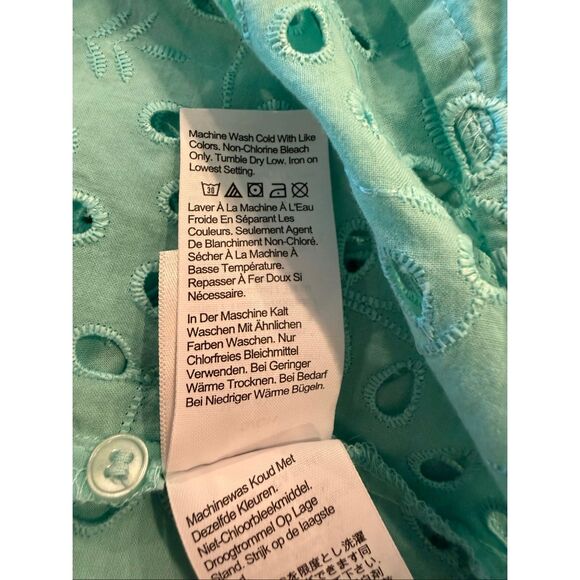 J. Crew Teal eyelet button up top- size s - Picture 6 of 8